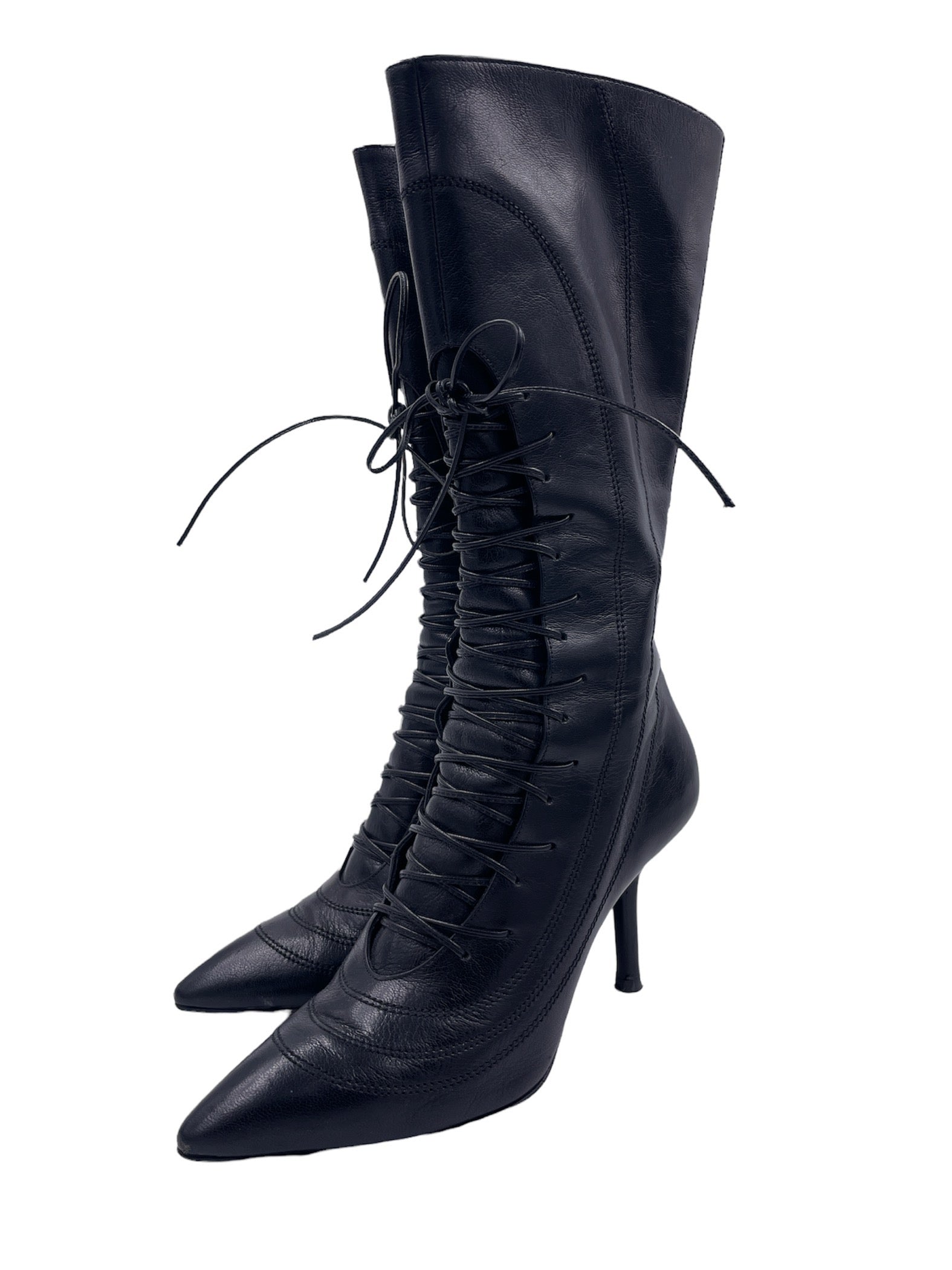 Sergio Rossi Leather Lace Up Heel Boots - The Kit Vintage