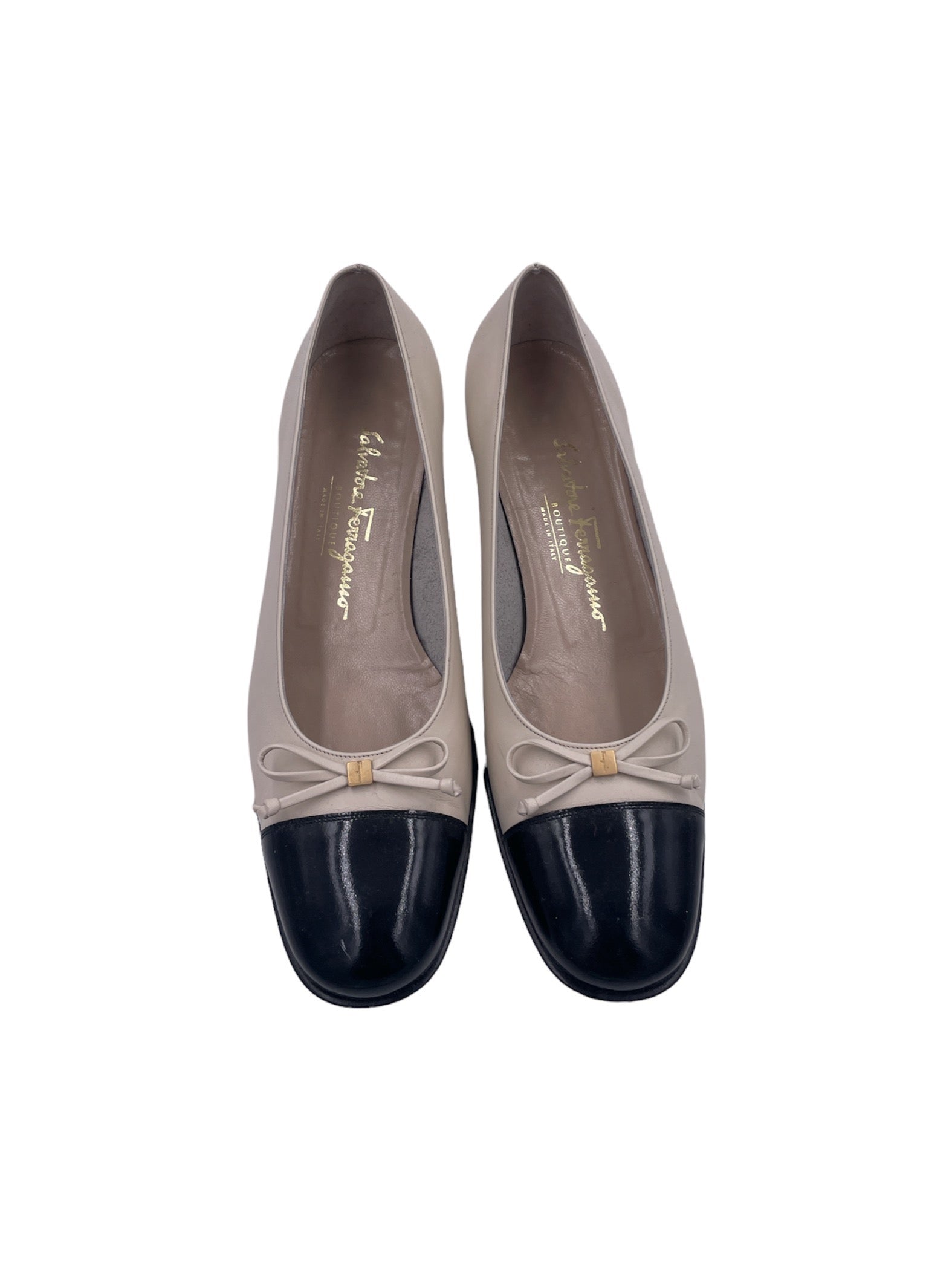 Salvatore Ferragamo Black & White Ballet Flat w Heel - The Kit Vintage