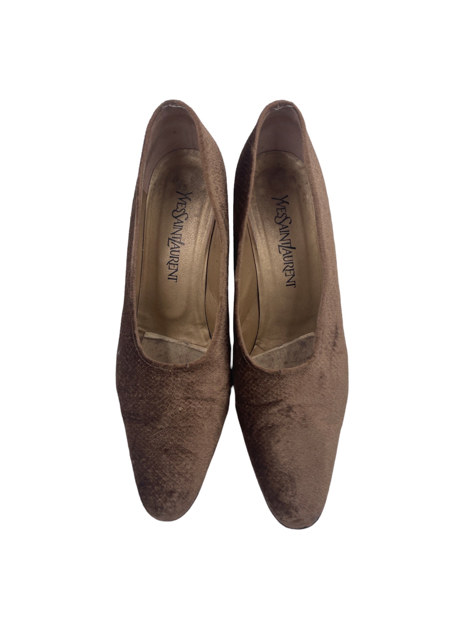 YSL Snakeskin Velvet Block Heel - The Kit Vintage