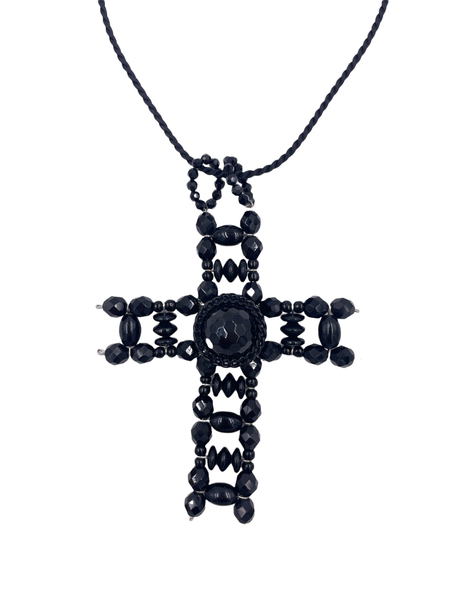 Erickson Beamon Black Beaded Cross - The Kit Vintage