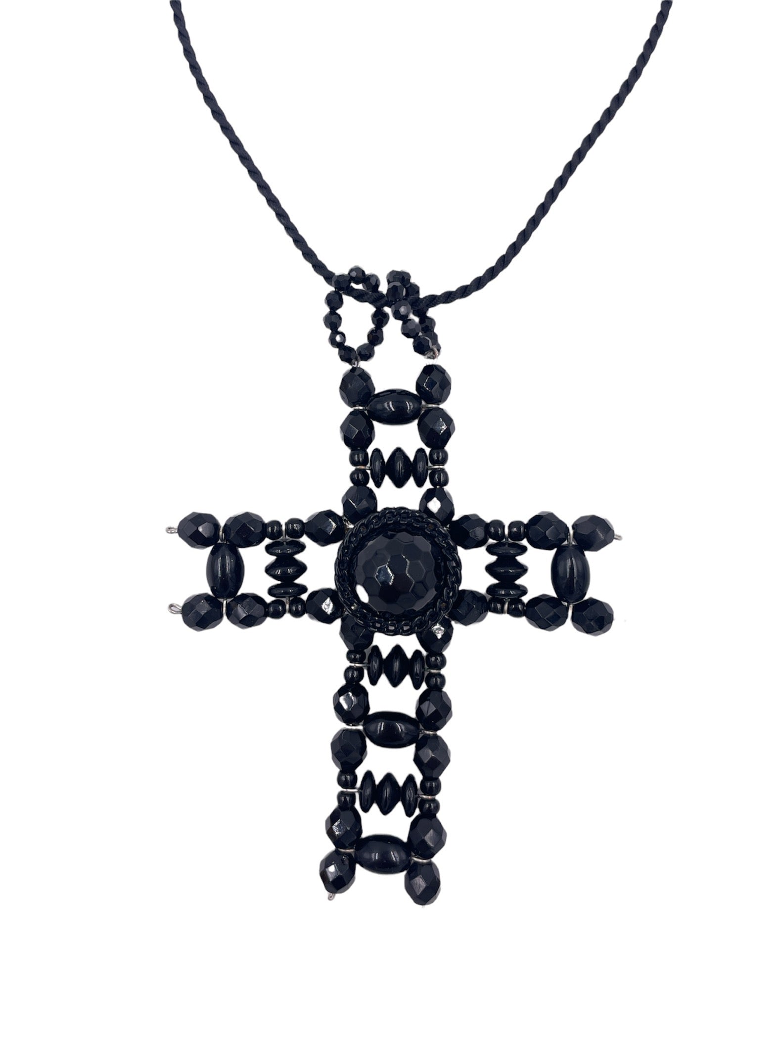 Erickson Beamon Black Beaded Cross - The Kit Vintage