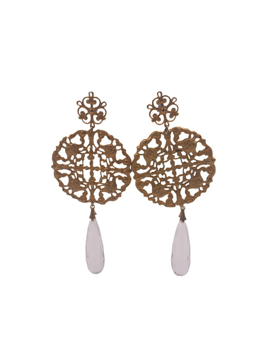 Gold Round Earrings with Lucite Drop