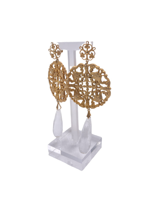 Gold Round Earrings with Lucite Drop - The Kit Vintage
