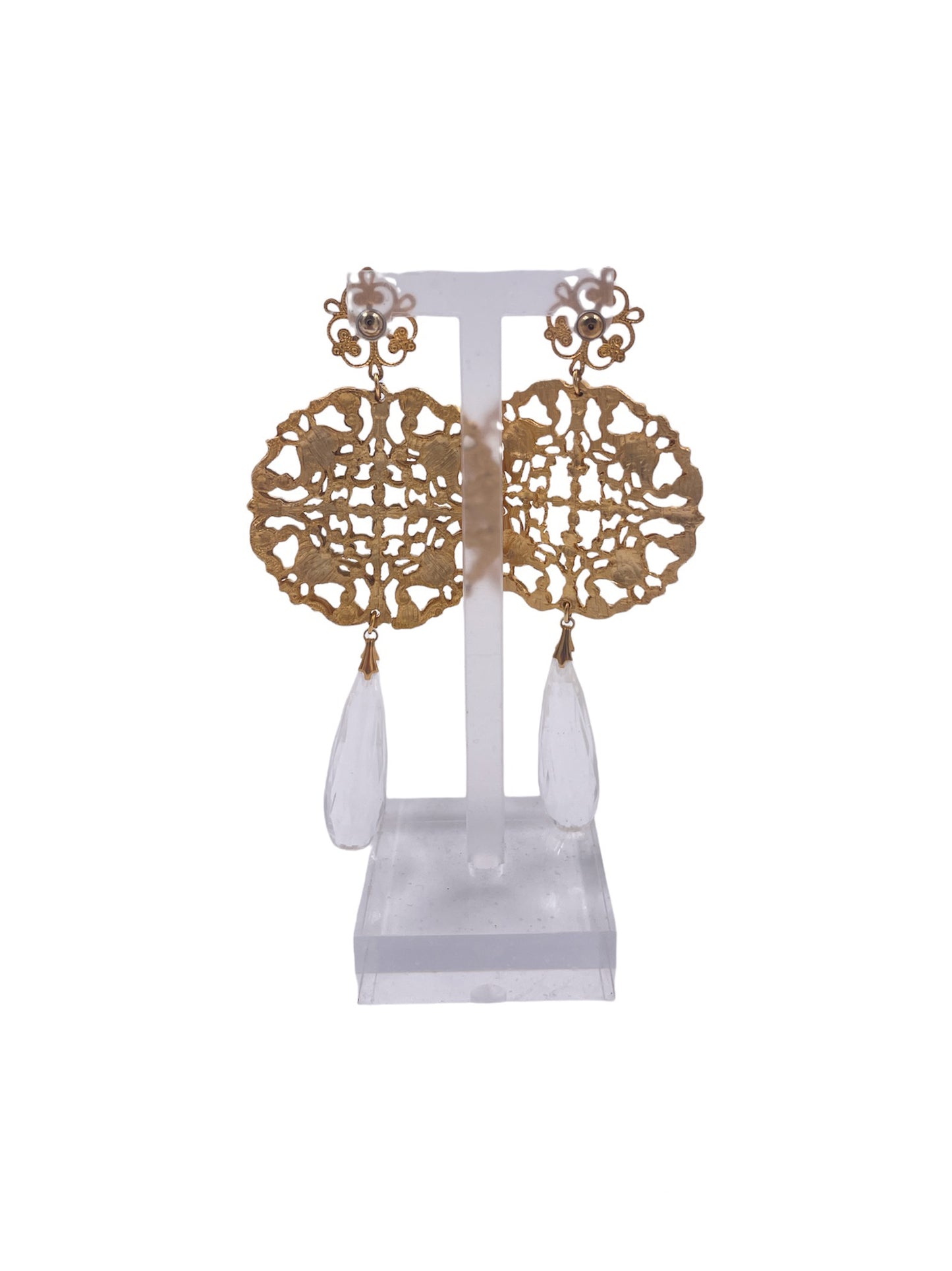 Gold Round Earrings with Lucite Drop - The Kit Vintage