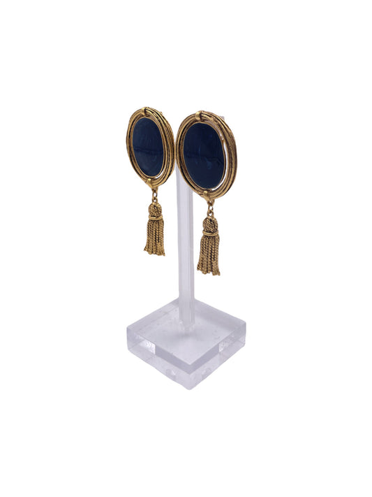 Deep Blue Stone Tassel Earring - The Kit Vintage