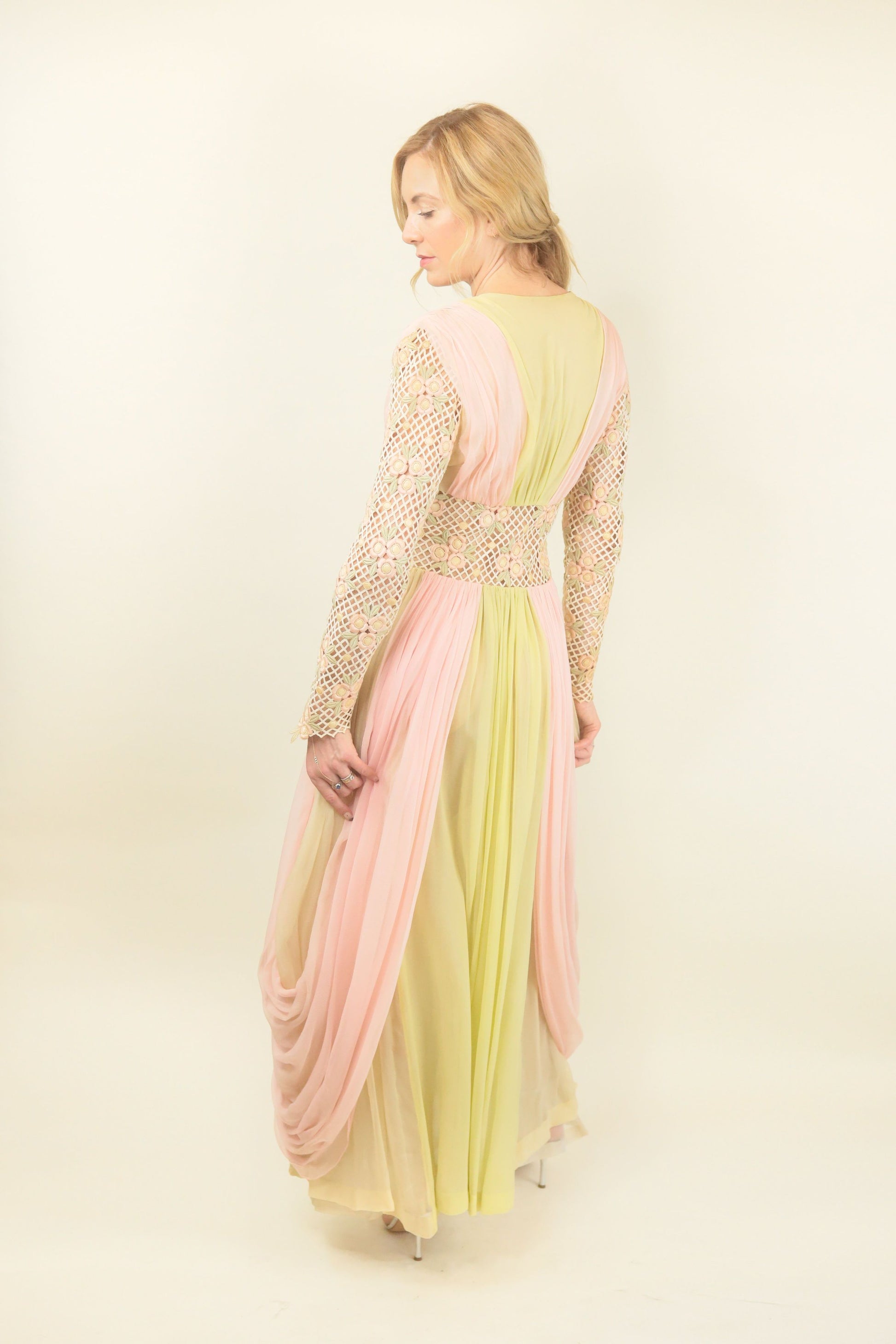 Herbert Schill Wien Chiffon with Lace Cut Out Waist Dress - The Kit Vintage