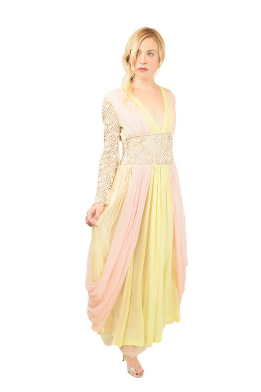 Herbert Schill Wien Chiffon with Lace Cut Out Waist Dress - The Kit Vintage