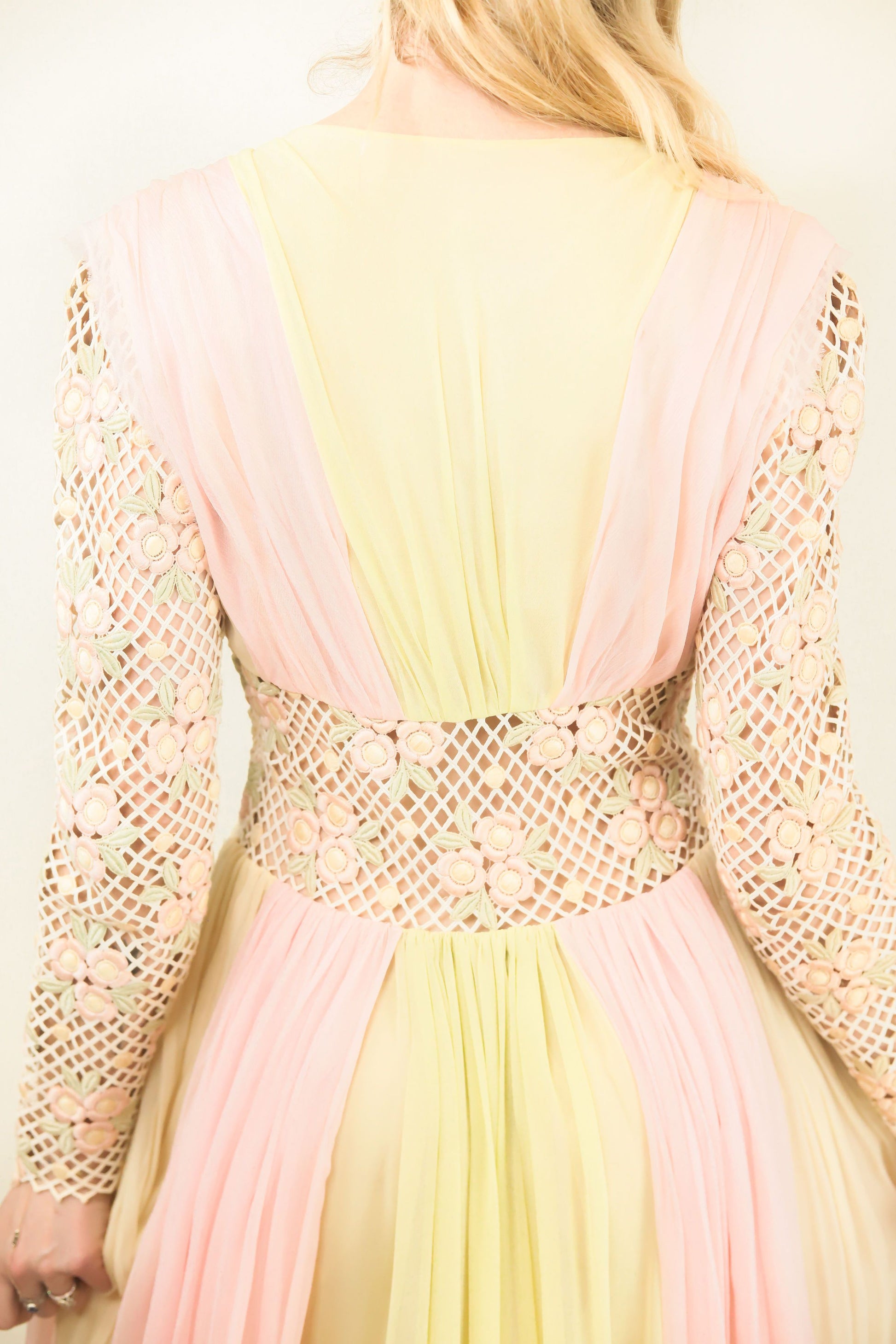 Herbert Schill Wien Chiffon with Lace Cut Out Waist Dress - The Kit Vintage