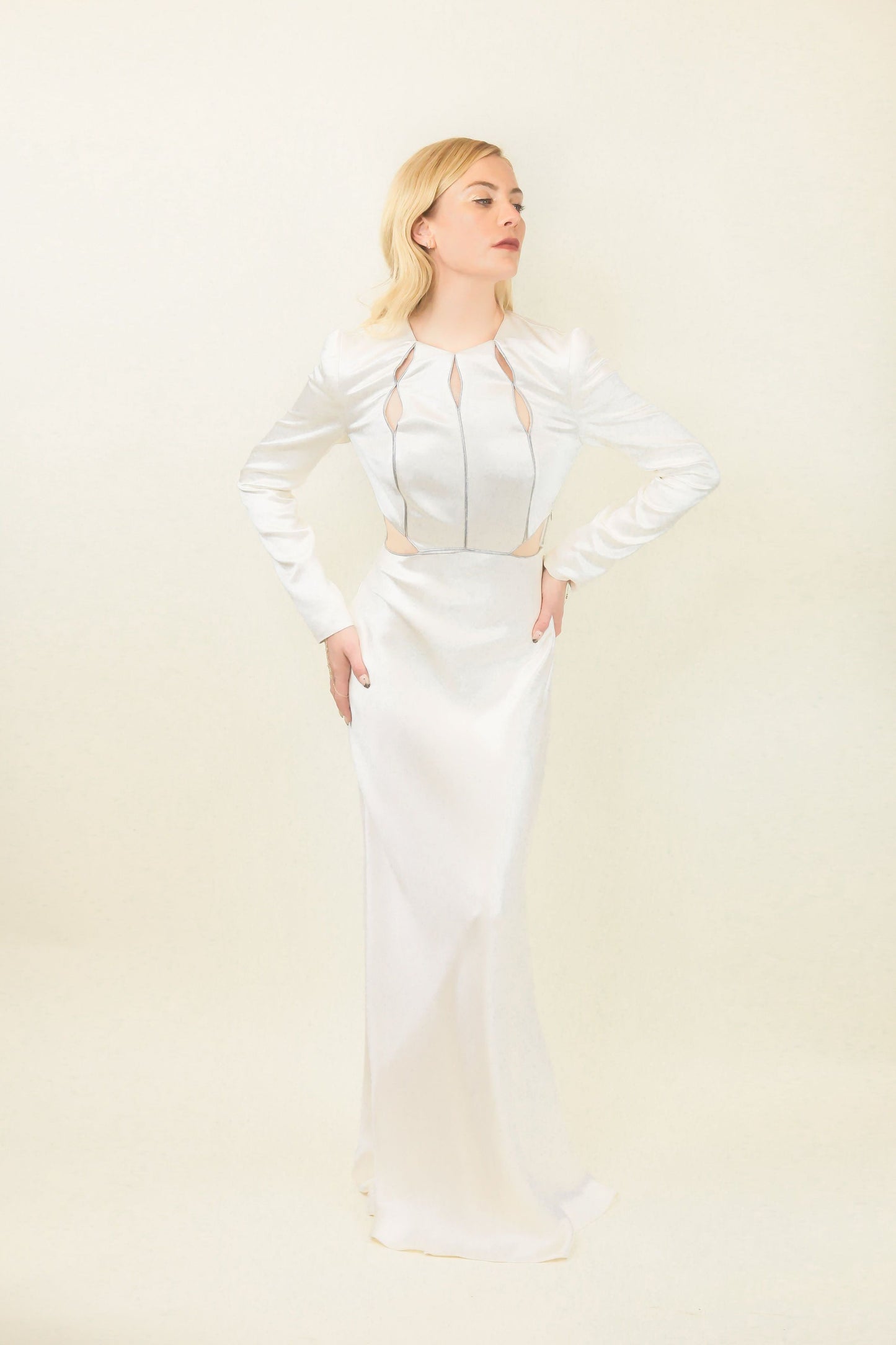 Alexander McQueen by Sara Burton Pre fall 2014 White Cut Out Dress front cut out view