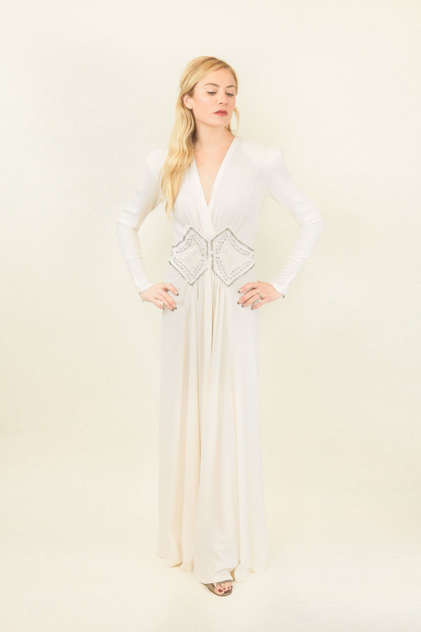 Ivory 70's Crepe Gown - The Kit Vintage