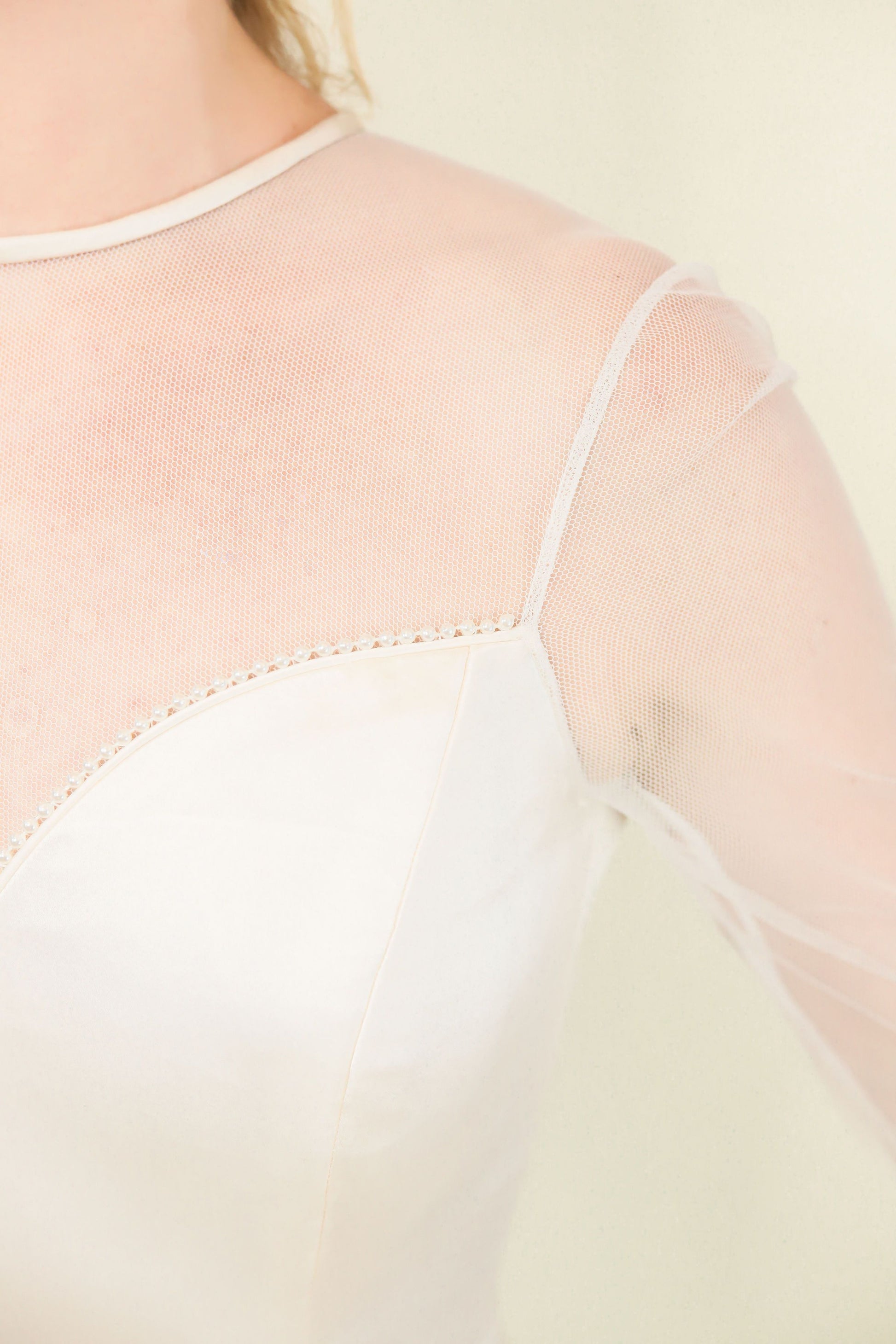 White Satin & Mesh Cocktail Dress - The Kit Vintage