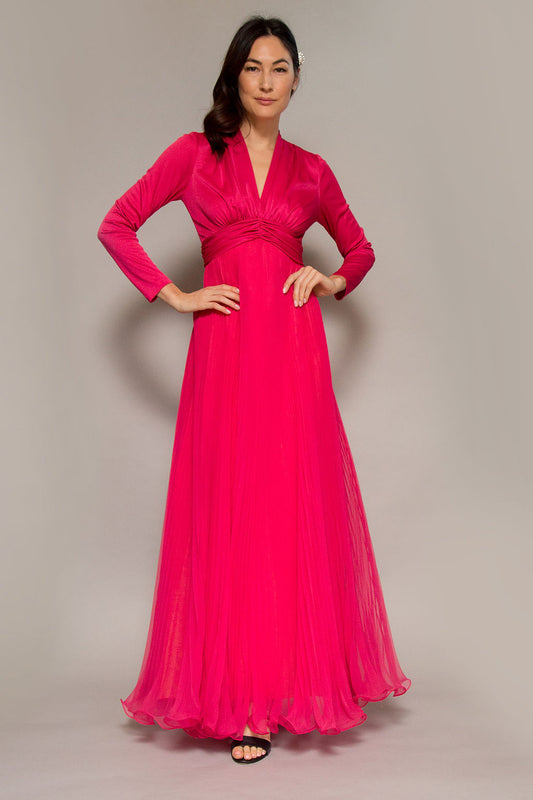 Miss Elliette Fuchsia 1970's Accordian Pleated Gown - The Kit Vintage