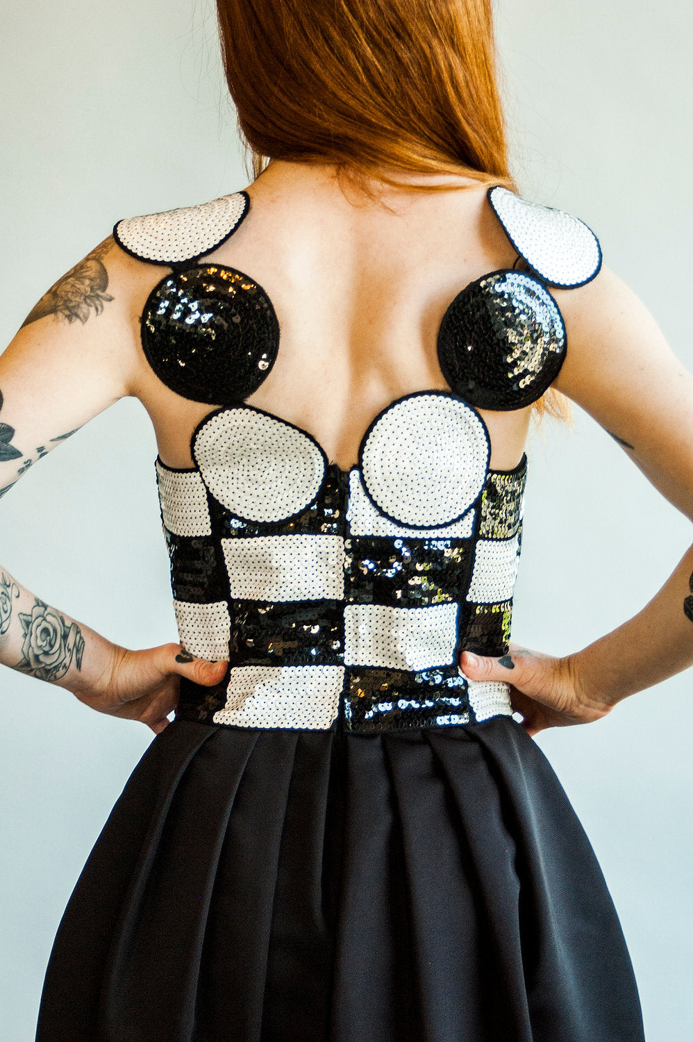 Louis Feraud Symetrical Black/White Sequined Cocktail Dress