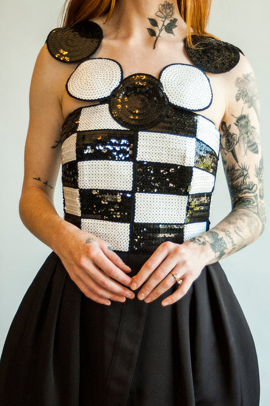 Louis Feraud Symetrical Black/White Sequined Cocktail Dress - The Kit Vintage