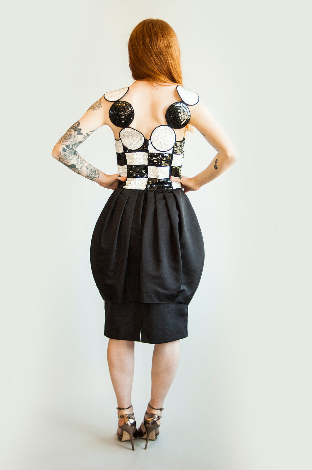 Louis Feraud Symetrical Black/White Sequined Cocktail Dress - The Kit Vintage