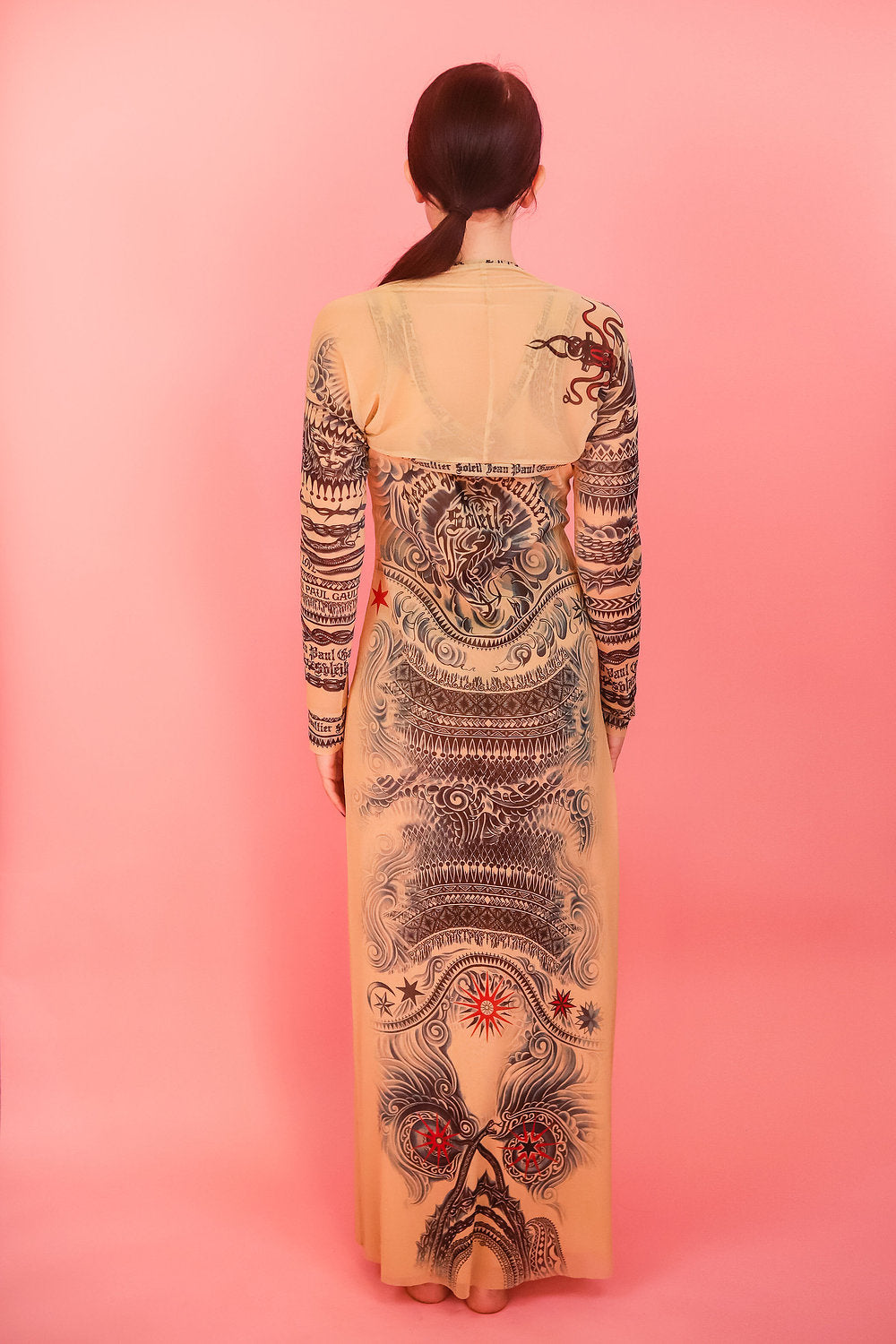 Jean Paul Gaultier Soleil Tattoo Print Mesh Dress Set - The Kit Vintage