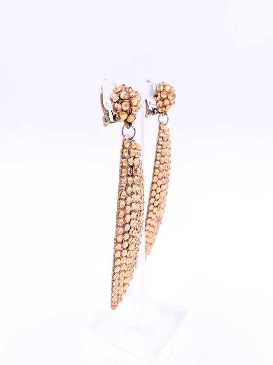 Gold Rhinestone Drop Clip-on Earrings - The Kit Vintage