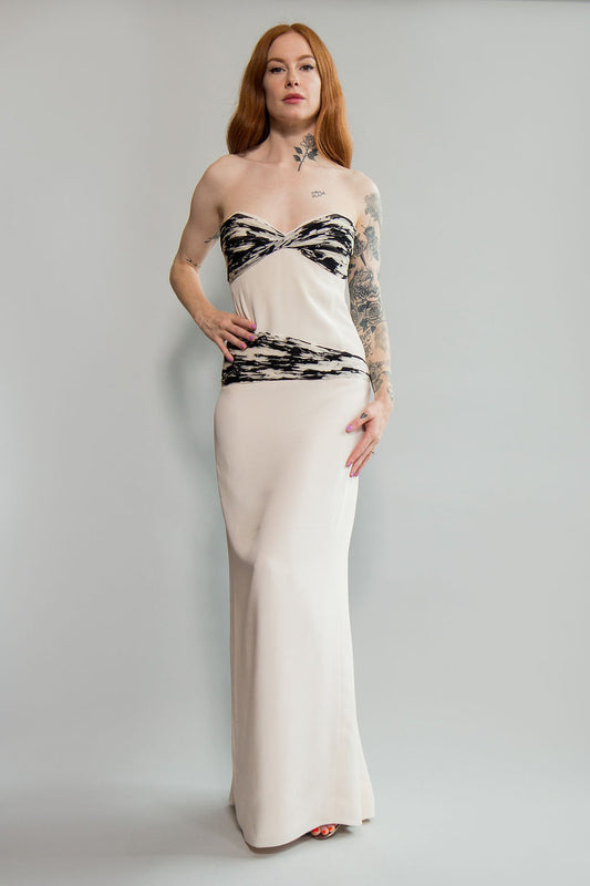 1990's Silk and Chiffon Strapless Gown - The Kit Vintage