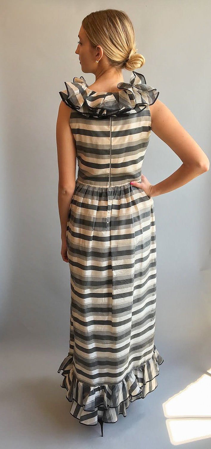 1960's Oscar De La Renta for Jane Derby Silk Striped Gown - The Kit Vintage