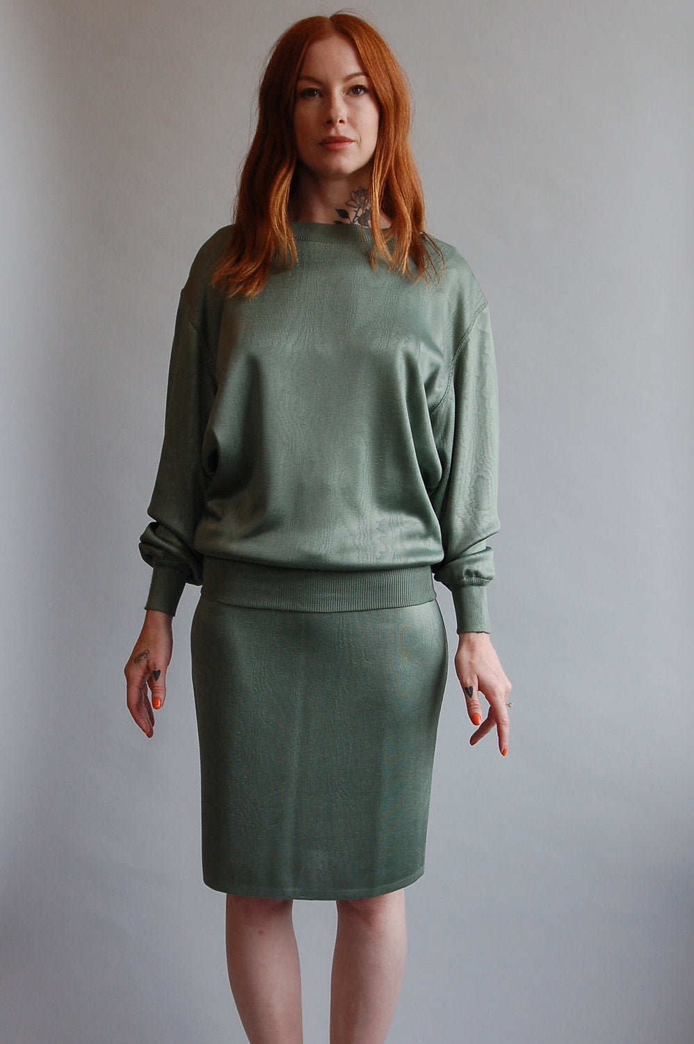 1990s Azzedine Alaia Two Piece Top and Skirt Moire Set - The Kit Vintage