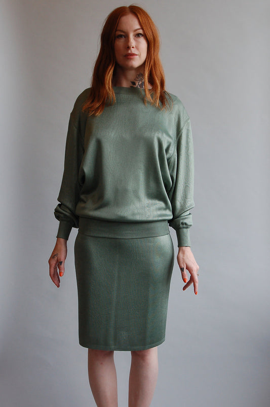 1990s Azzedine Alaia Two Piece Top and Skirt Moire Set - The Kit Vintage