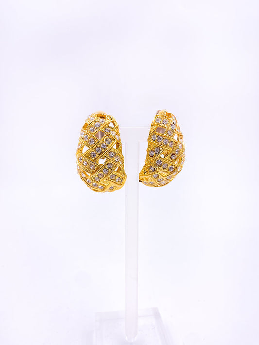 Gold Crystal Clip On Earrings - The Kit Vintage