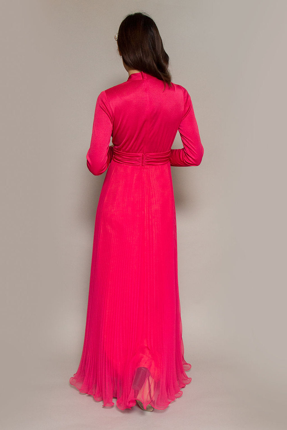 Miss Elliette Fuchsia 1970's Accordian Pleated Gown - The Kit Vintage