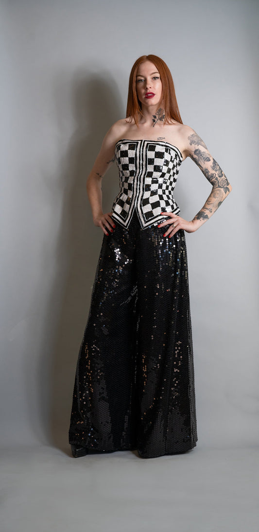 Ann Lawrence Sequin Checked Bustier and Sequin Pants