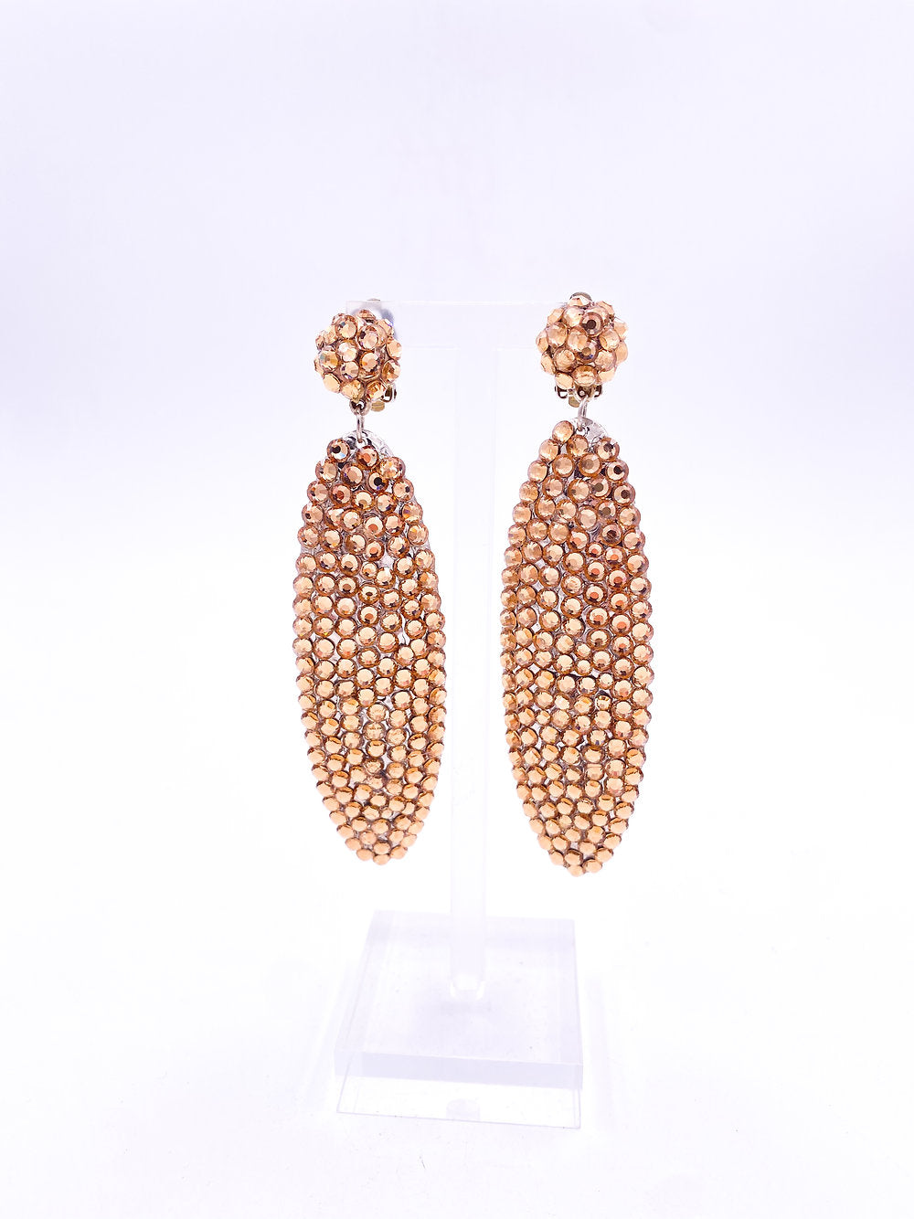 Gold Rhinestone Drop Clip-on Earrings - The Kit Vintage
