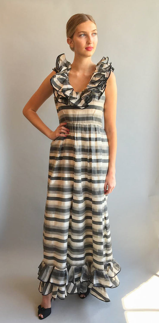 1960's Oscar De La Renta for Jane Derby Silk Striped Gown - The Kit Vintage