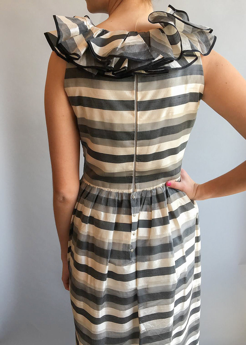1960's Oscar De La Renta for Jane Derby Silk Striped Gown