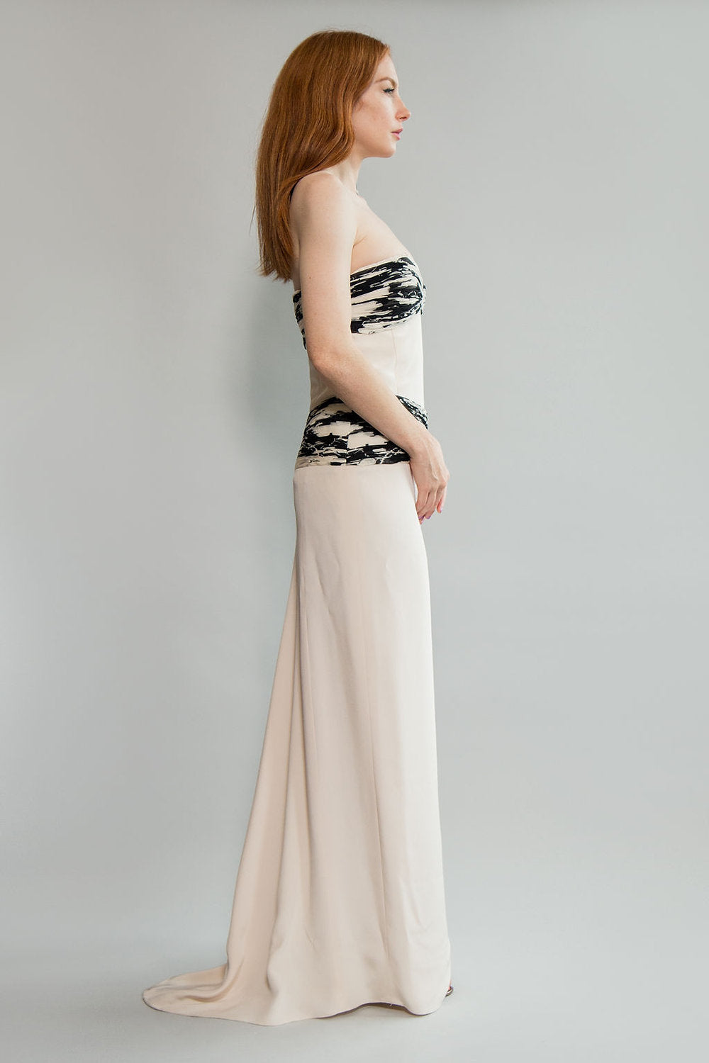 1990's Silk and Chiffon Strapless Gown