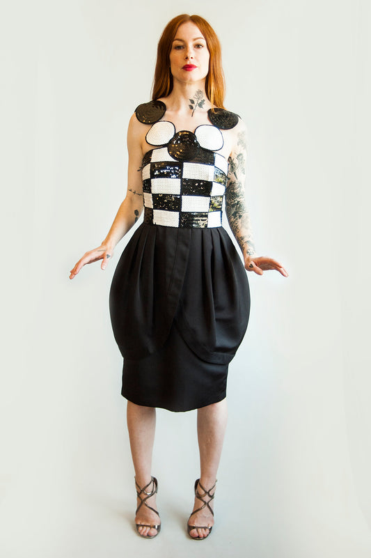 Louis Feraud Symetrical Black/White Sequined Cocktail Dress - The Kit Vintage