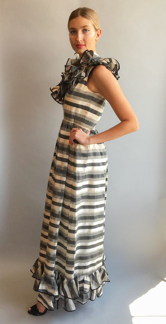 1960's Oscar De La Renta for Jane Derby Silk Striped Gown - The Kit Vintage
