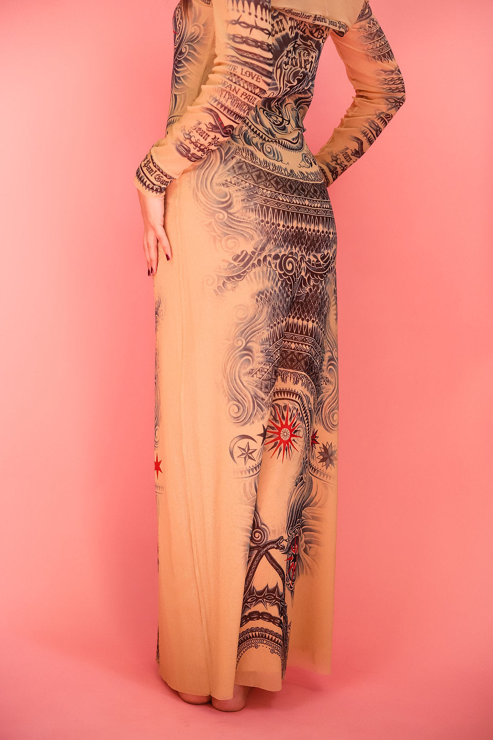 Jean Paul Gaultier Soleil Tattoo Print Mesh Dress Set - The Kit Vintage