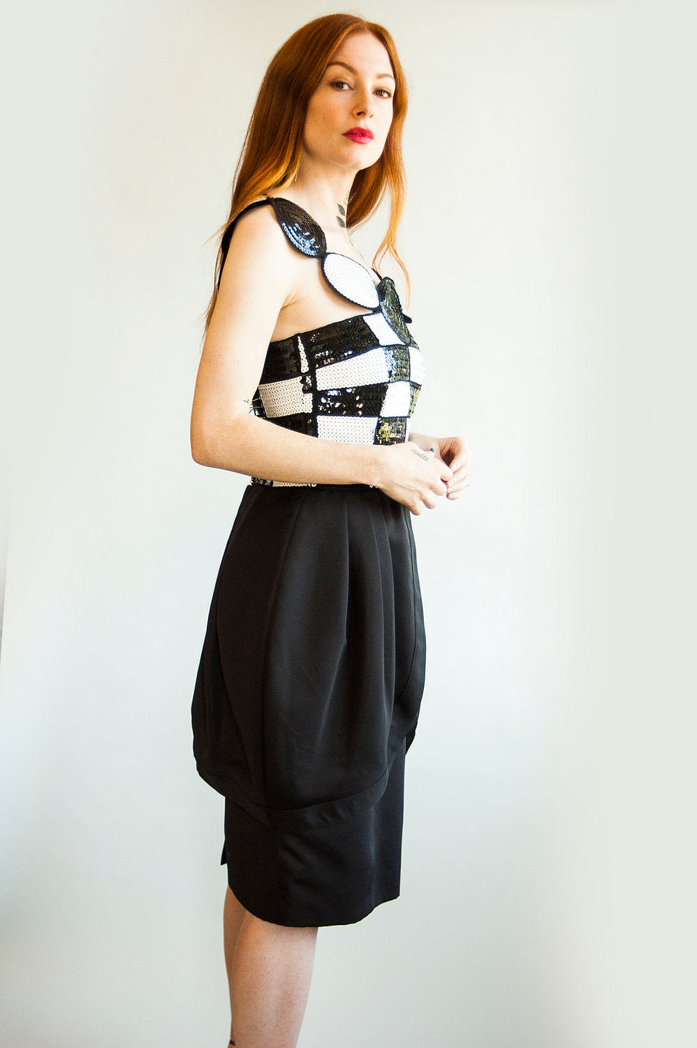 Louis Feraud Symetrical Black/White Sequined Cocktail Dress - The Kit Vintage