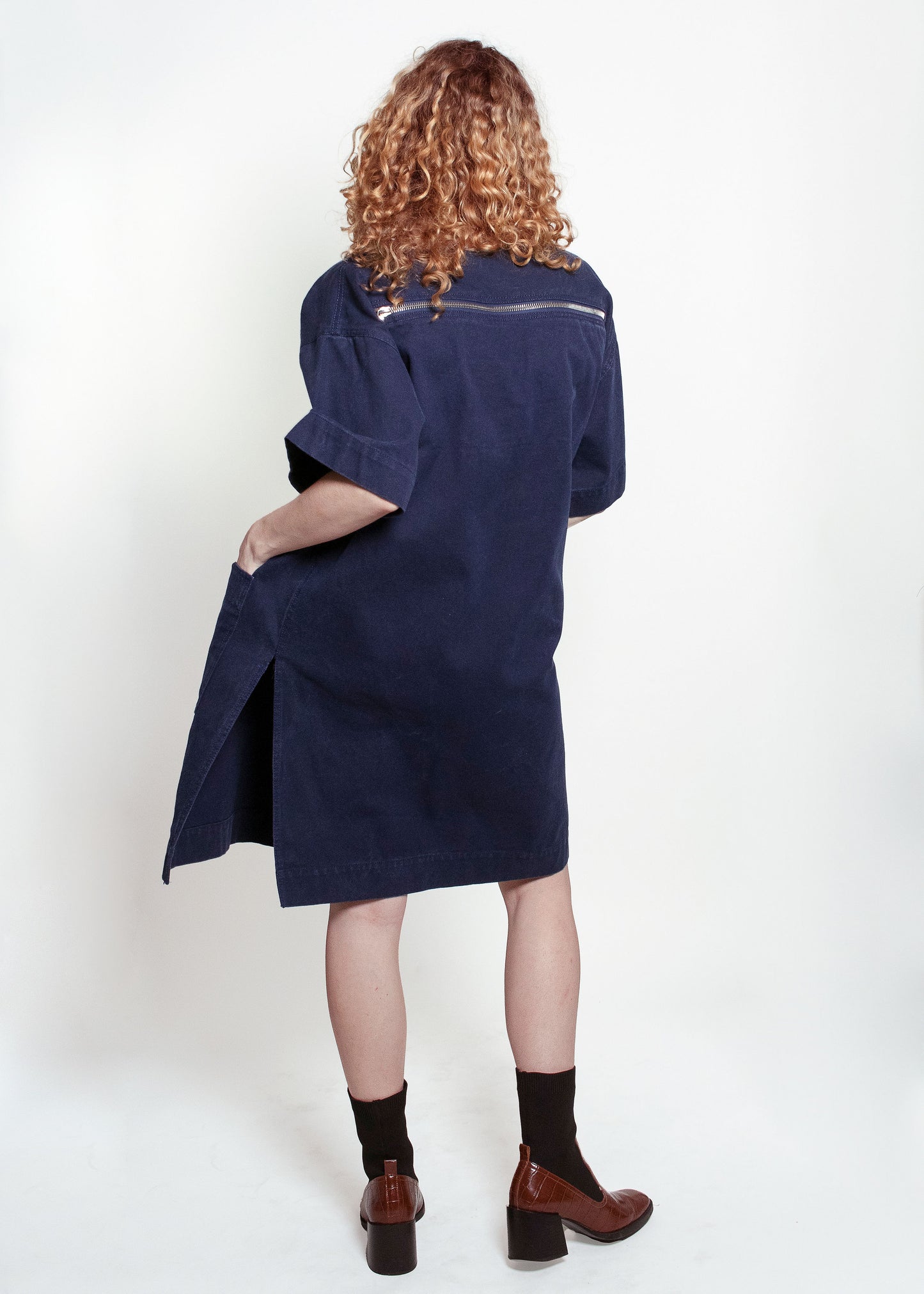 Courreges Navy Denim Zipper Dress with Pockets - The Kit Vintage