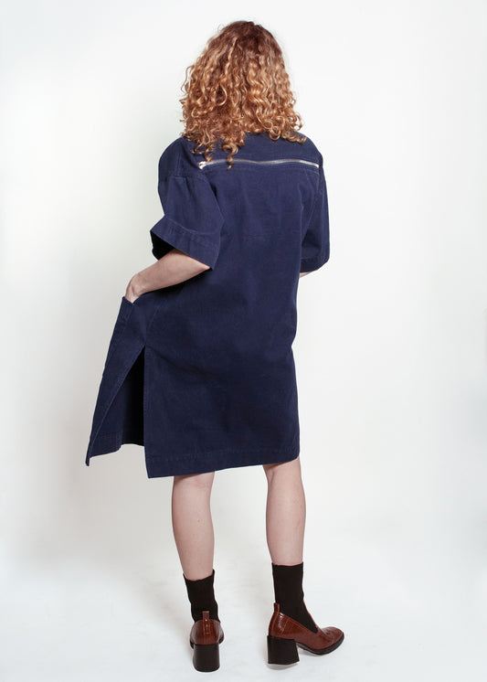 Courreges Navy Denim Zipper Dress with Pockets - The Kit Vintage