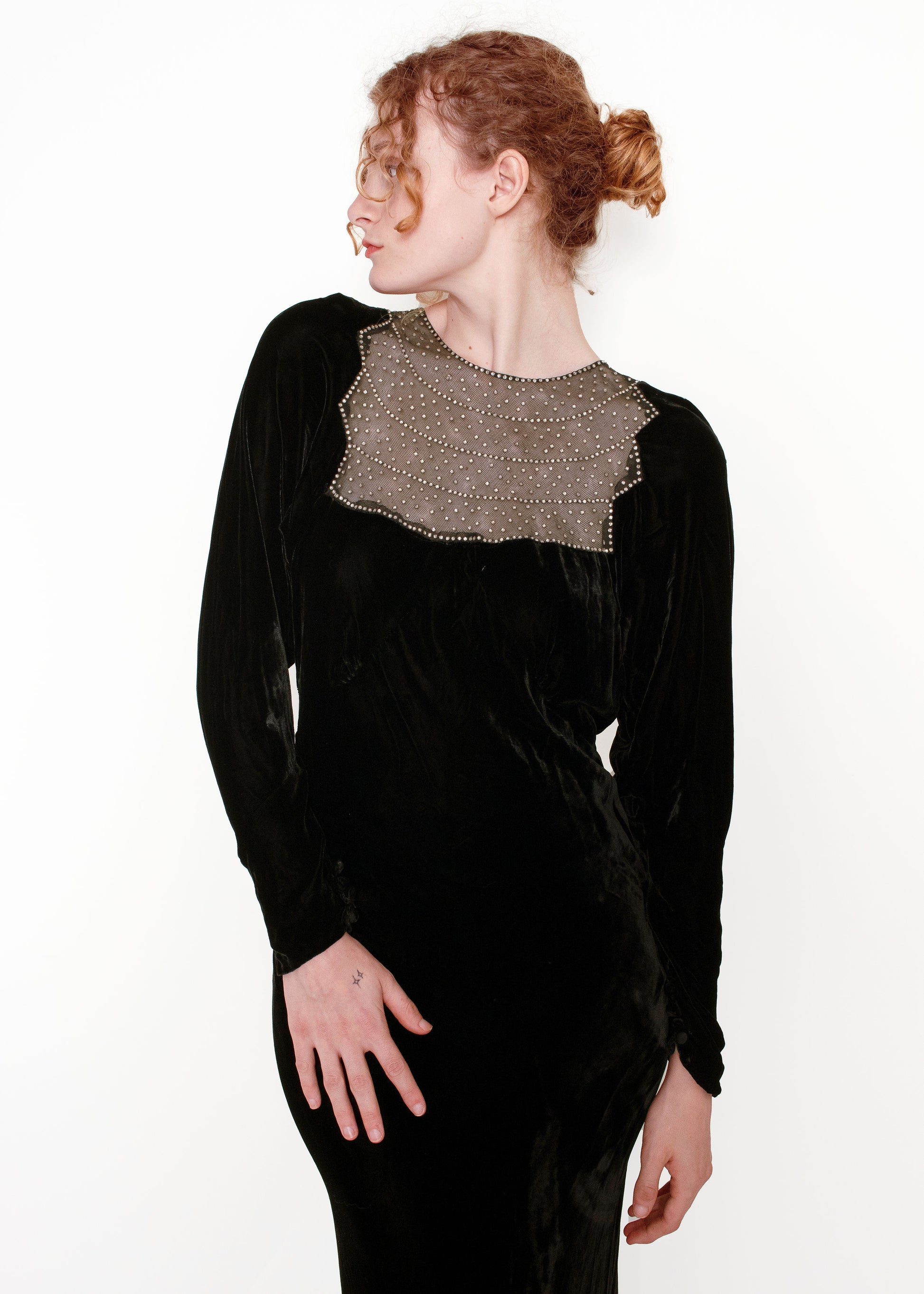 1930's Velvet & Rhinestone Gown - The Kit Vintage