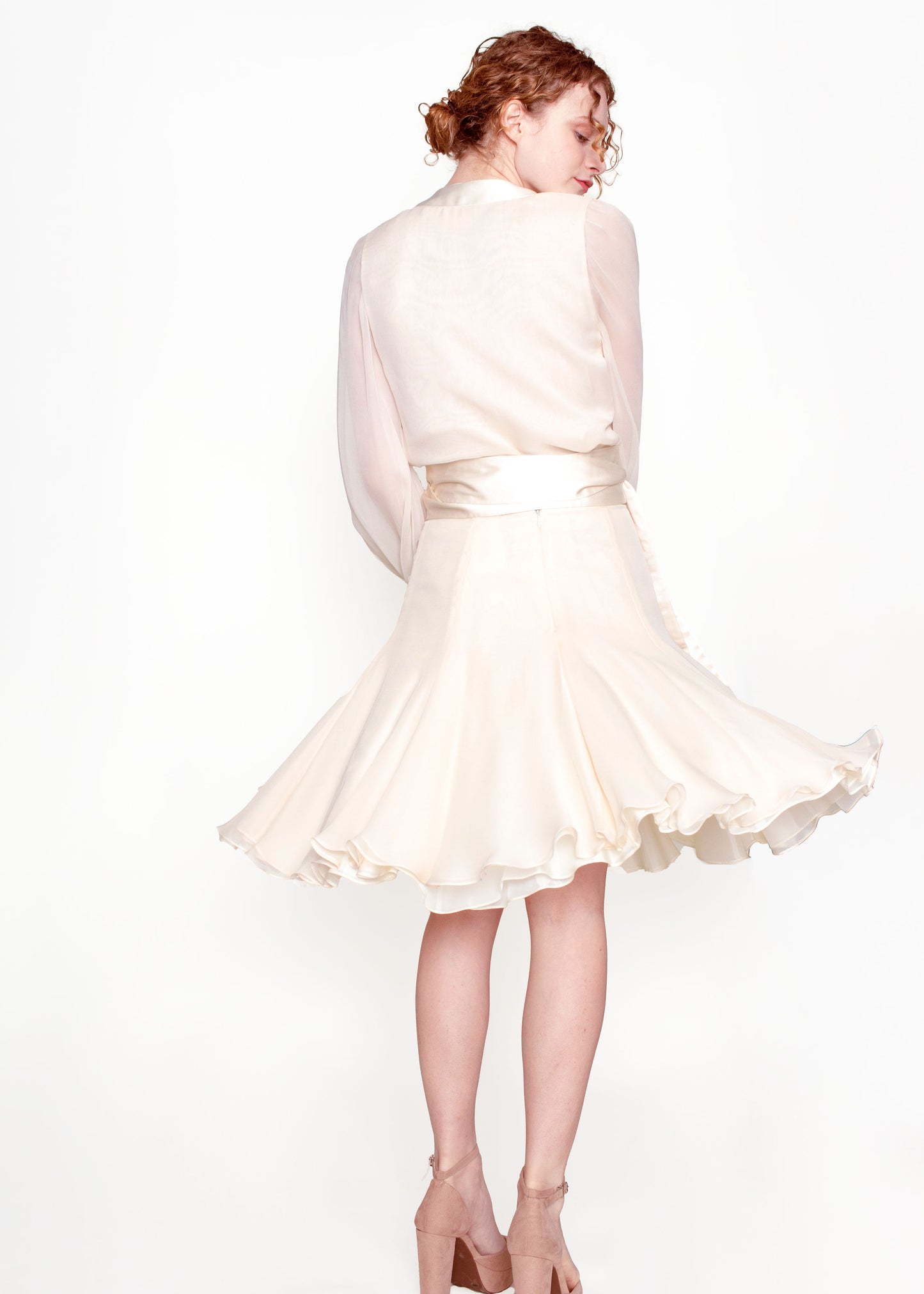 Estevez Silk Chiffon Skirt Set W/ Belt