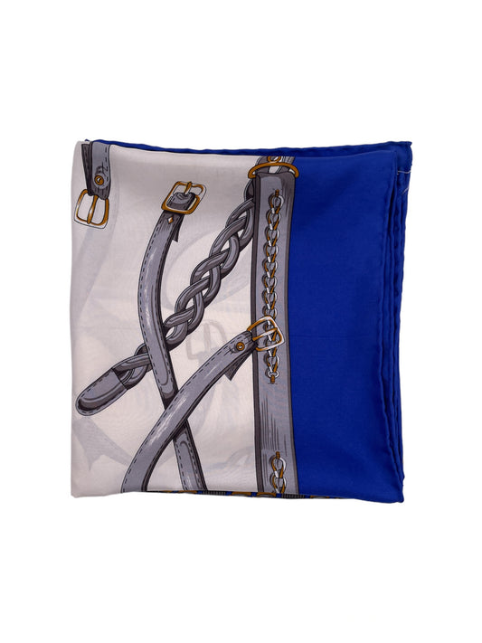 Blue Silk Belt Buckle Design Scarf - The Kit Vintage