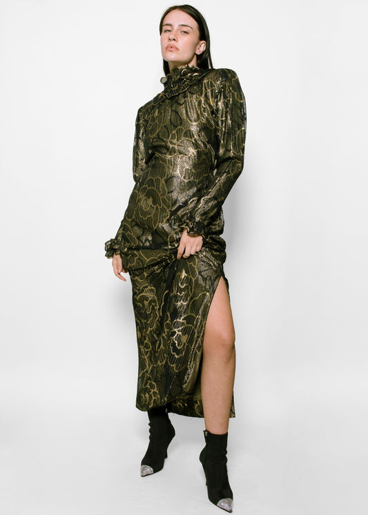 Pauline Trigere Black/Gold Metallic Dress - The Kit Vintage