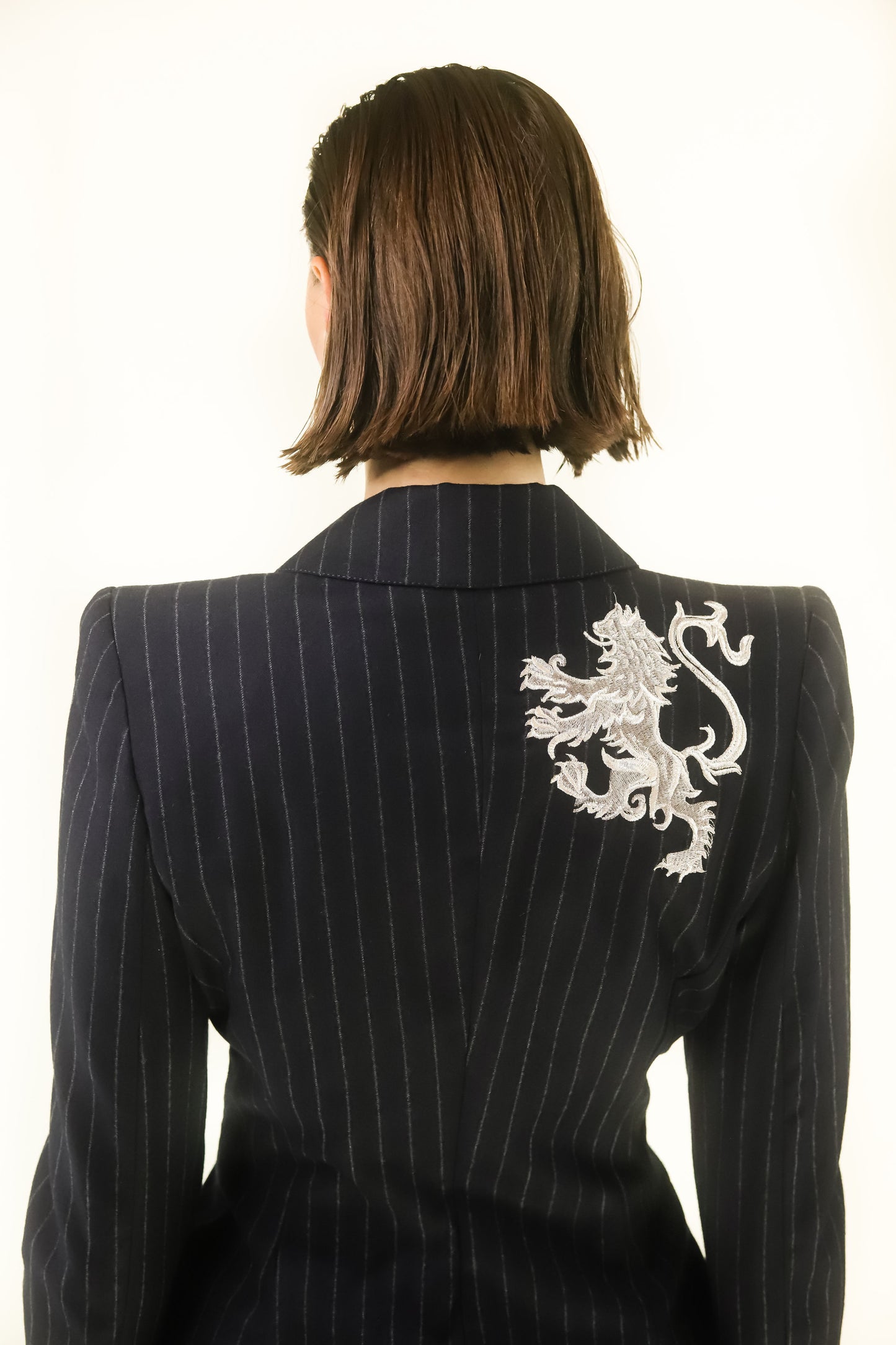 Angelo Muzillo Embroidered Dragon Striped Suit