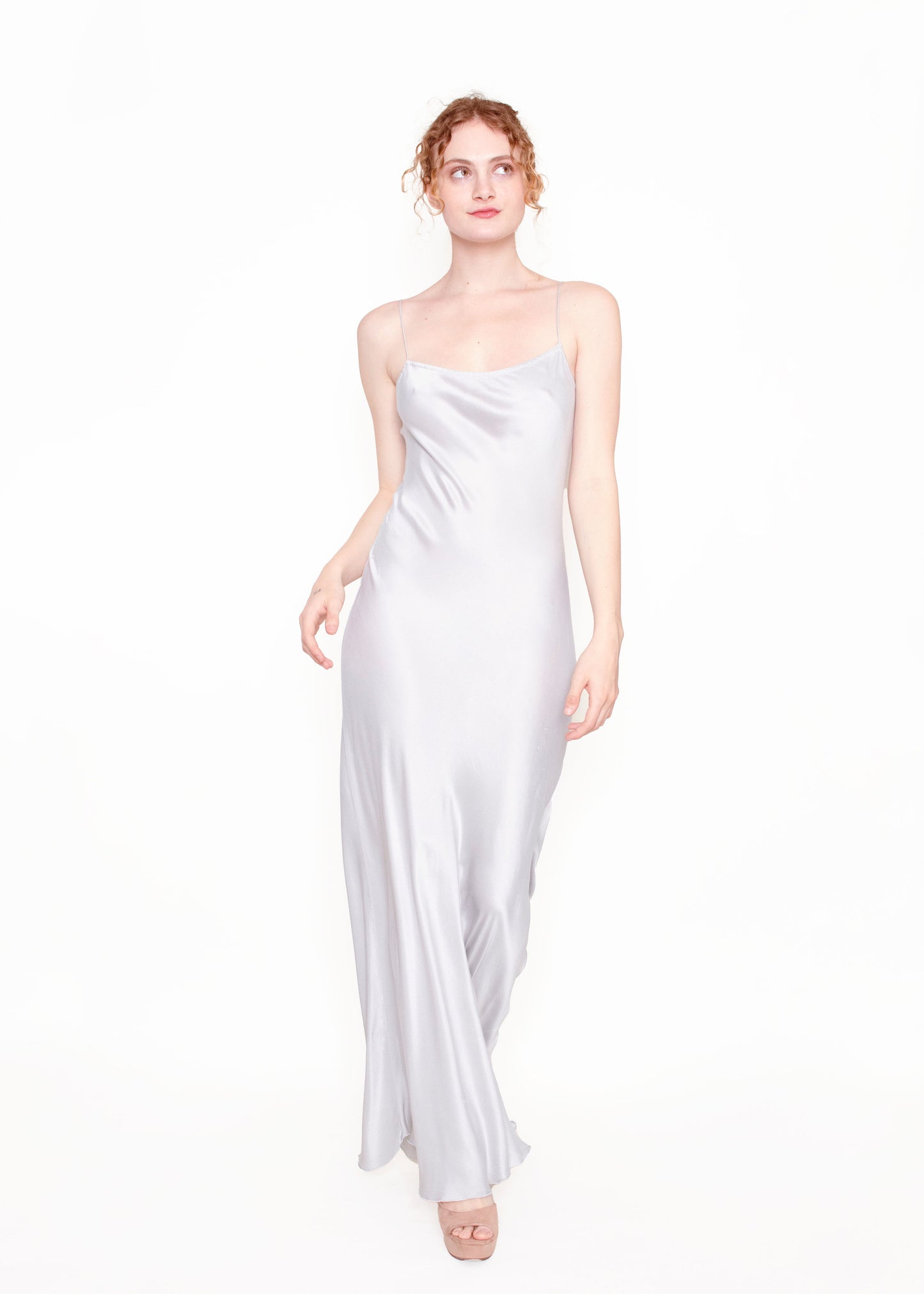 Jane Booke Silk Silver High Back Slip Dress