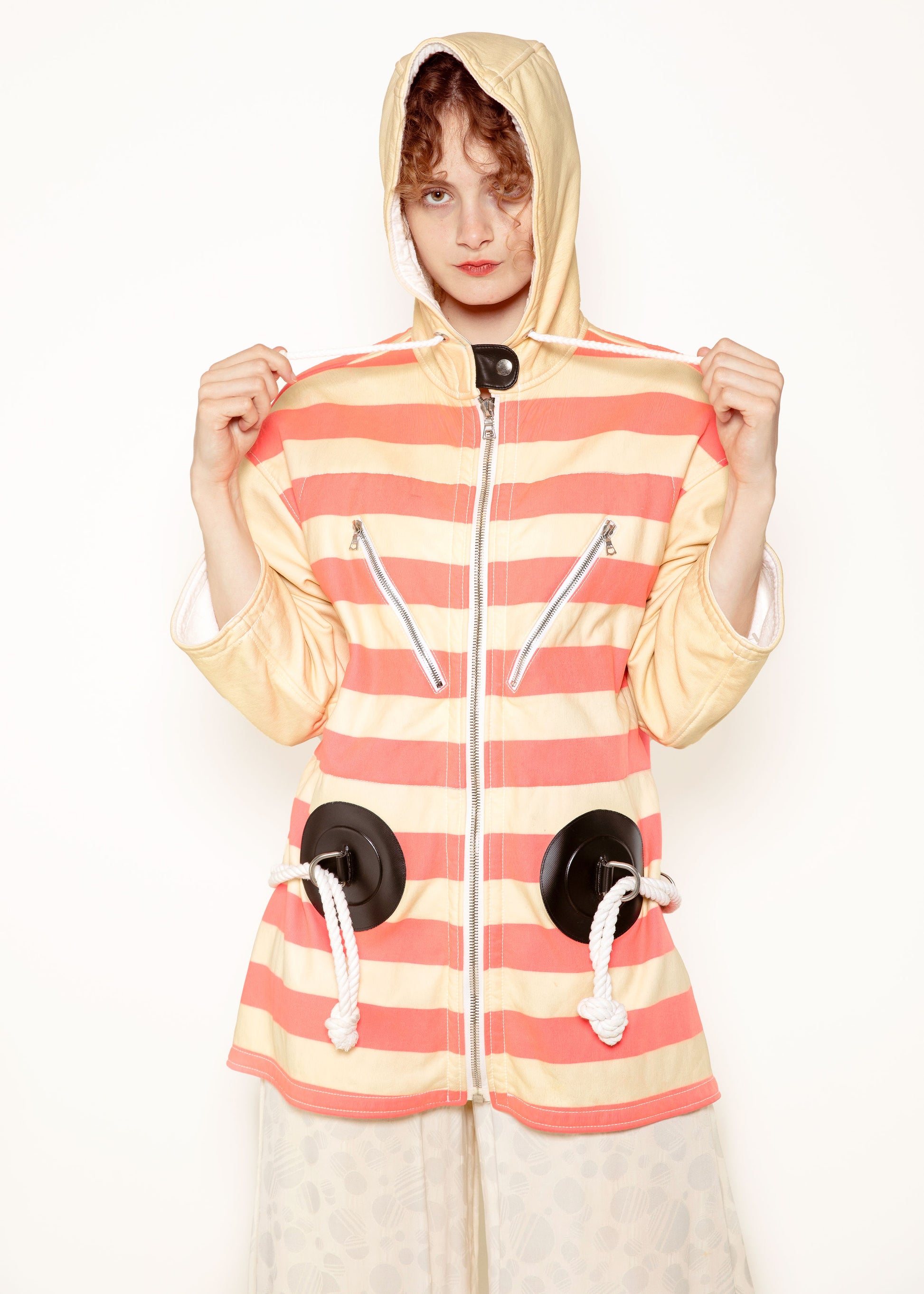 Courreges Pink/White Stripe Leather Nautical Coat - The Kit Vintage
