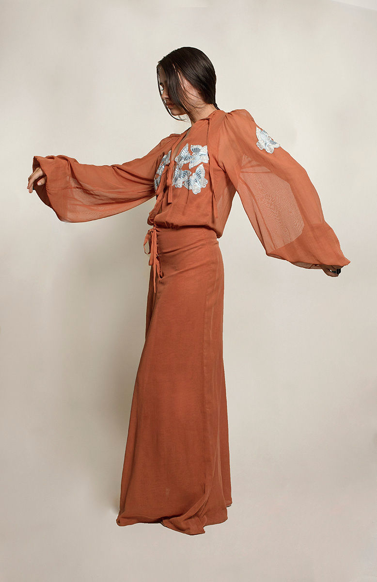 Thea Porter Couture 1970's Rare Cotton Dress with Embroidered Butterfly's - The Kit Vintage