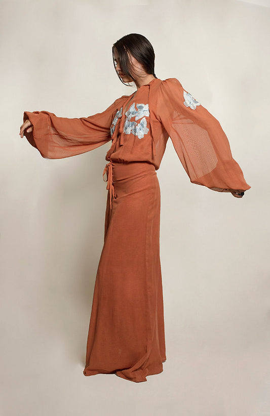 Thea Porter Couture 1970's Rare Cotton Dress with Embroidered Butterfly's - The Kit Vintage