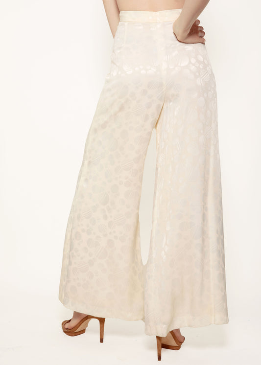 Jacquard Cream Wide Leg Pant - The Kit Vintage