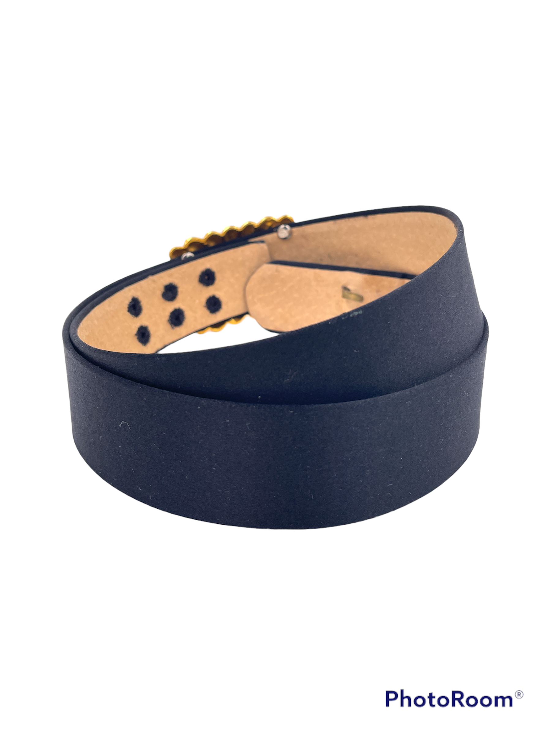 Anne Klein Black Satin Belt with Gold Buckle - The Kit Vintage