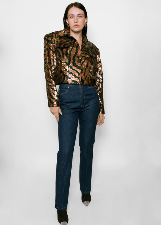 Sequin Zebra Print Cropped Jacket